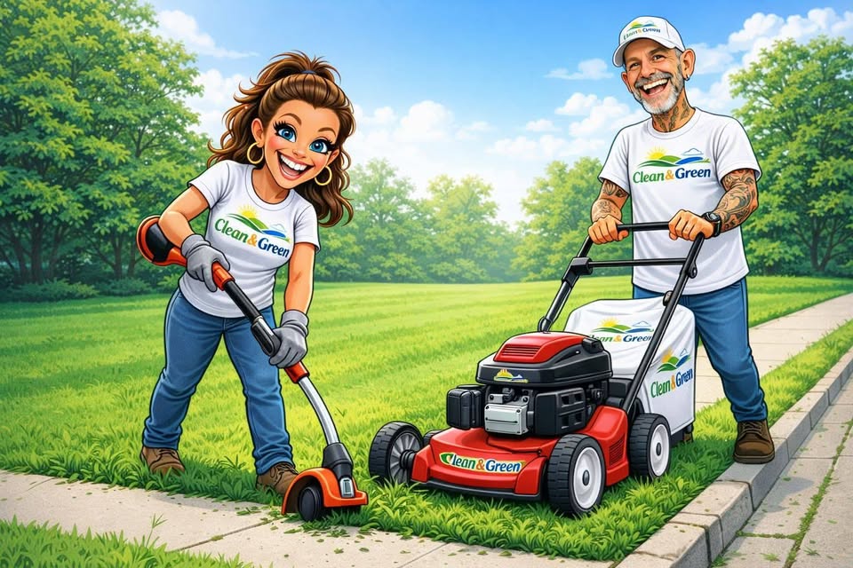 Clean and Green team working on lawn care